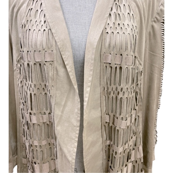 Chicos Faux Suede Fringed Boho Jacket Size 3 - Picture 8 of 14